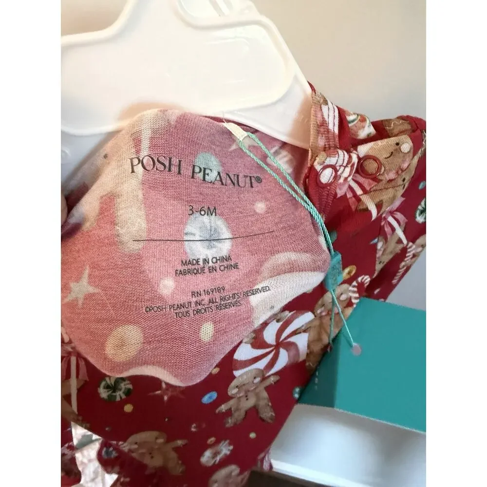 Posh Peanut Girls Red Gingerbread Xmas Bamboo One Piece Dress 3-6 Months NWT
